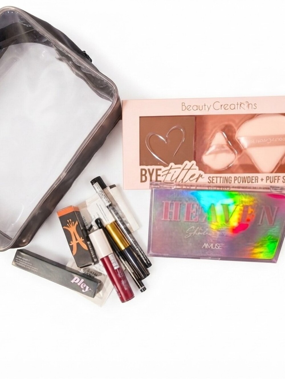 Beauty Creations NWOT Bye Filter Setting Powder + Puff Set with Assorted Makeup